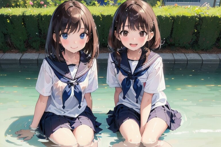 仲良し二人組(水遊び)