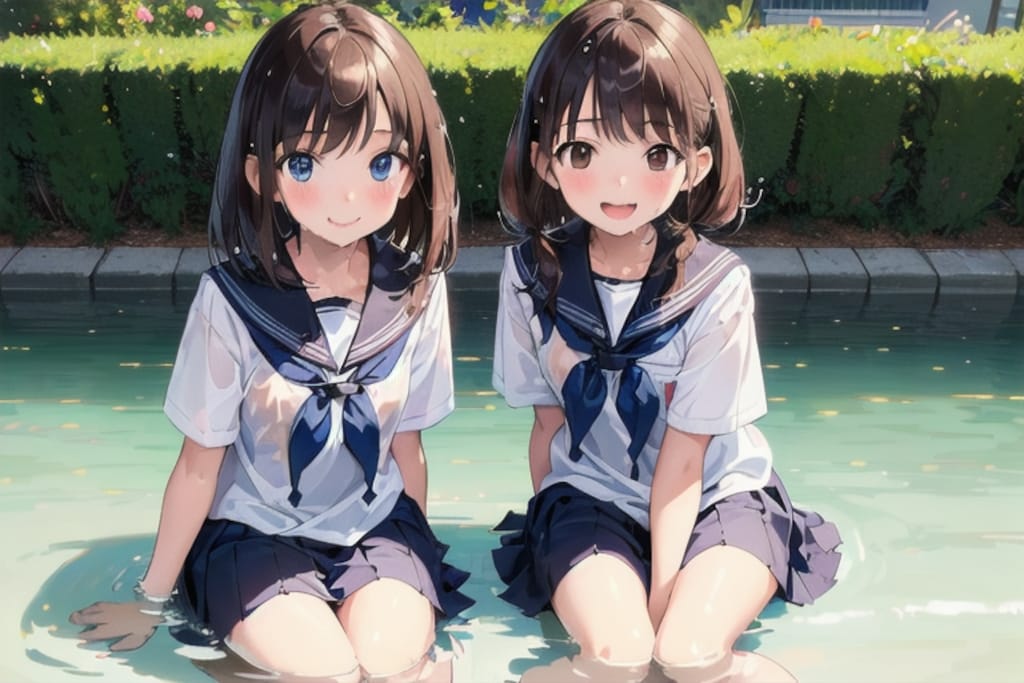 仲良し二人組(水遊び)