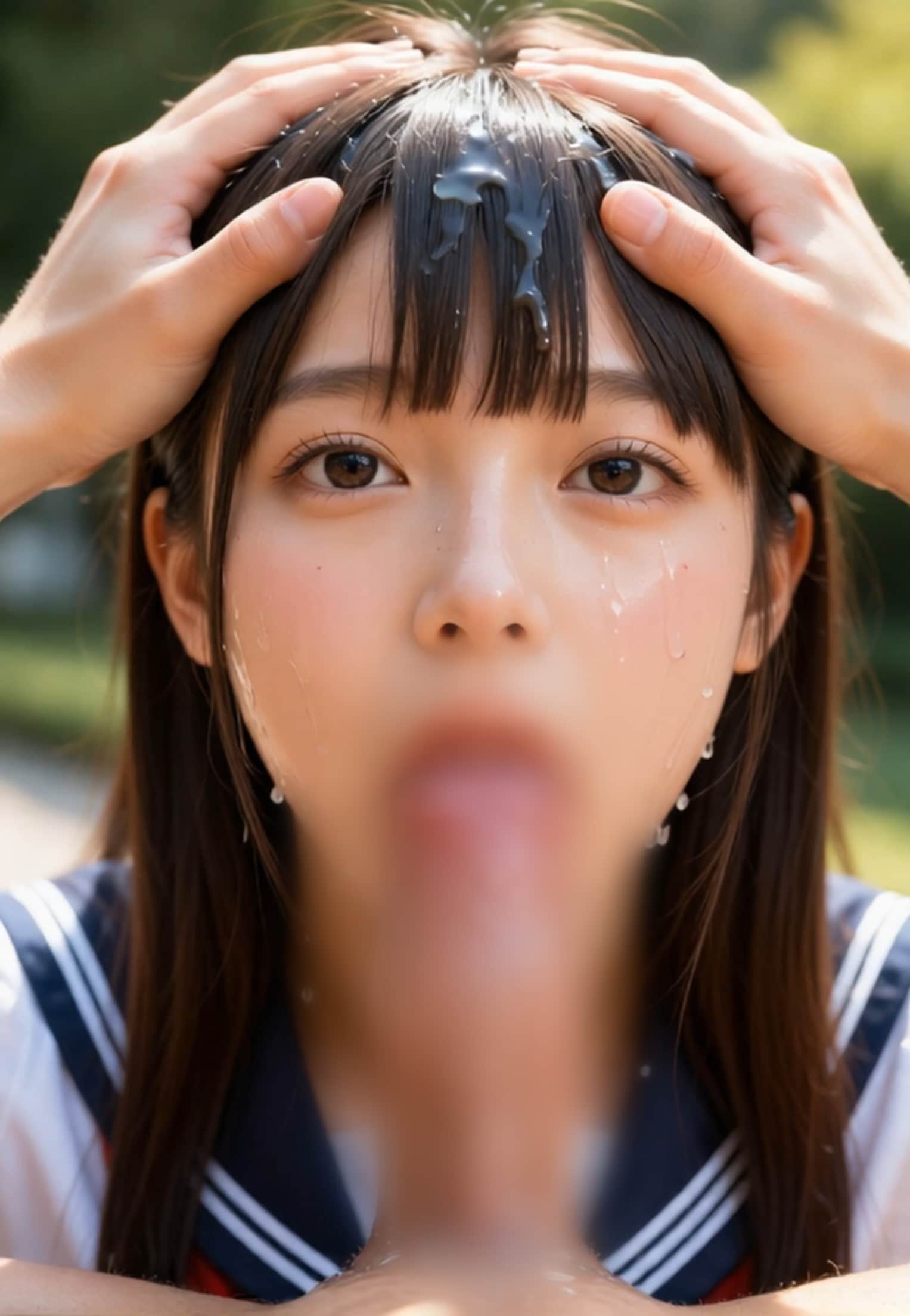 黒髪制服少女の口まんこ扱い