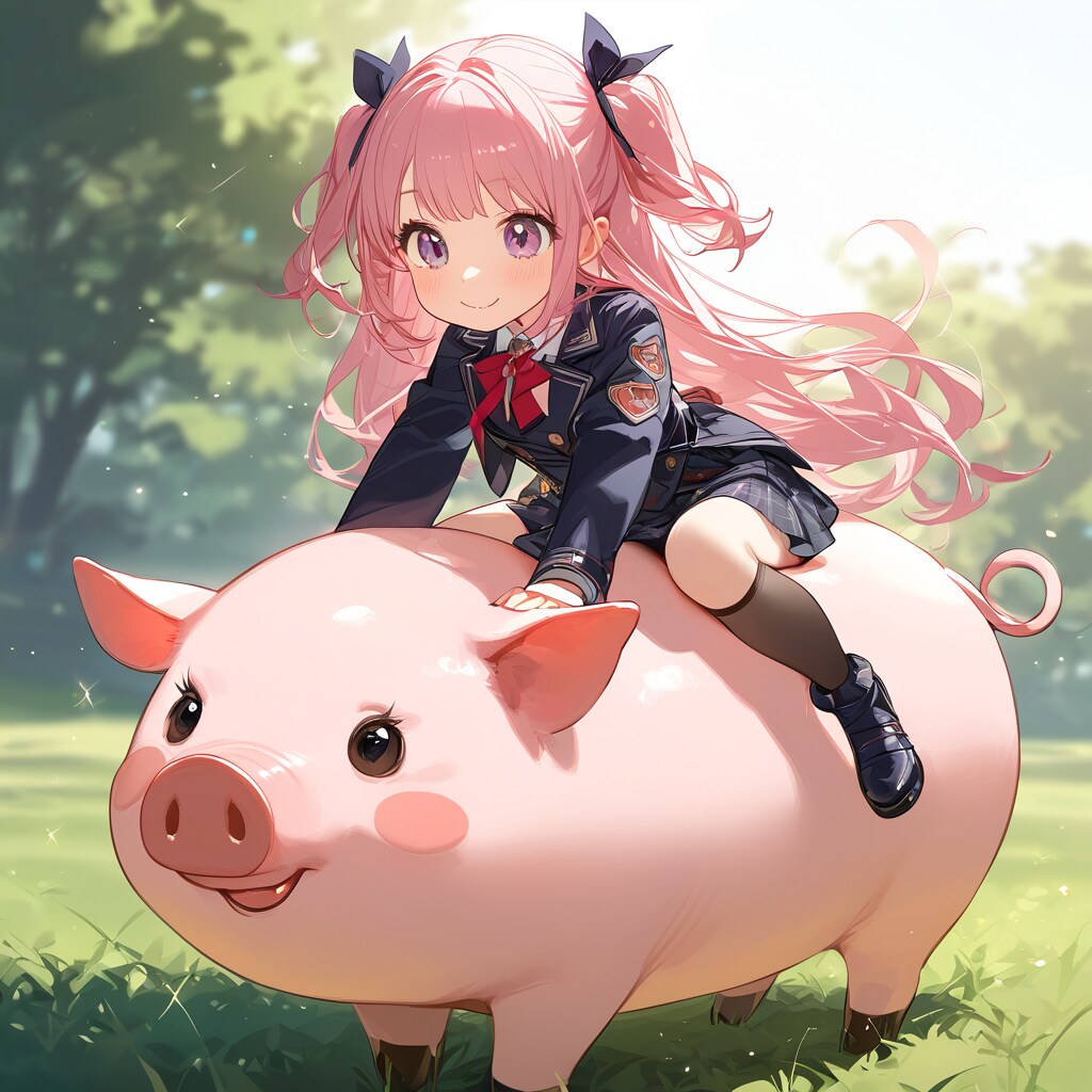 ブタさんに乗る女の子 | の人気AIイラスト・グラビア