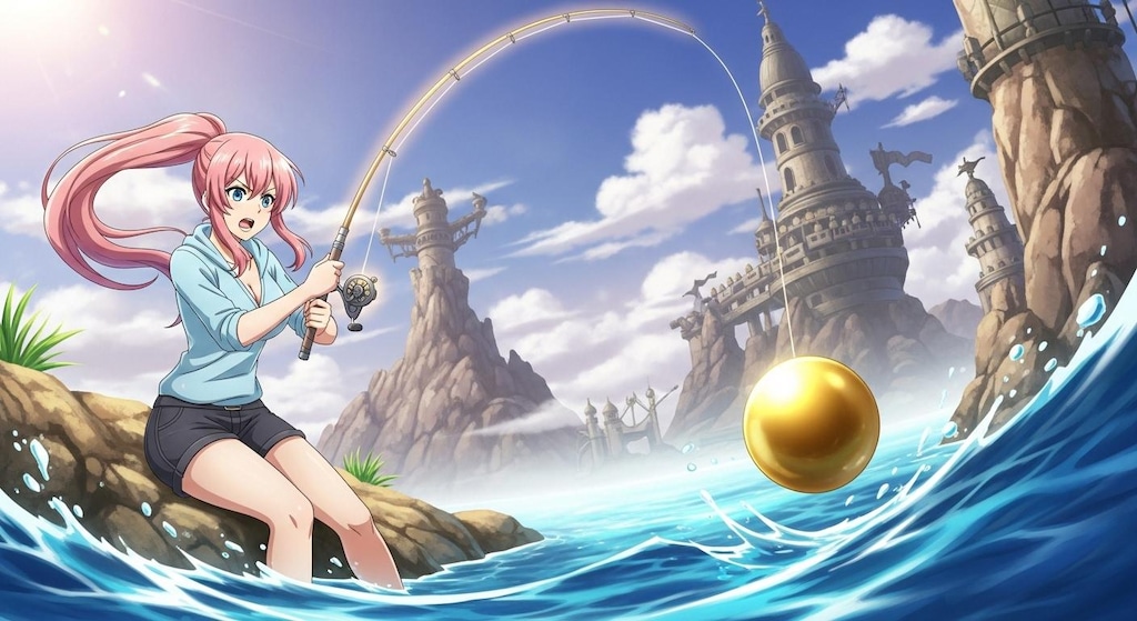 光り輝くつるつるの黄金の玉を釣る