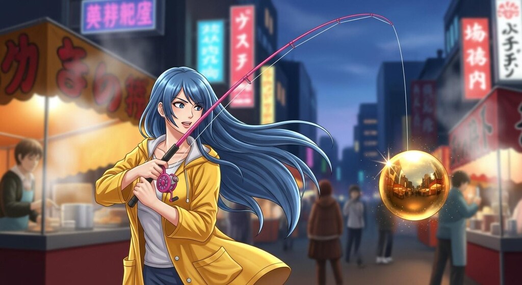 光り輝くつるつるの黄金の玉を釣る