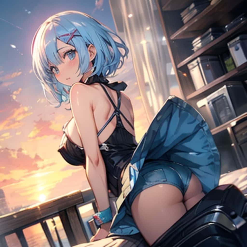 夕陽をバックに