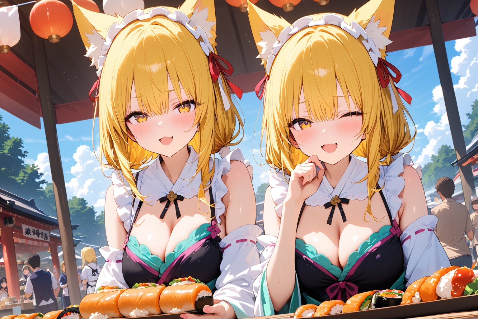 出店で稲荷寿司を販売 | の人気AIイラスト・グラビア