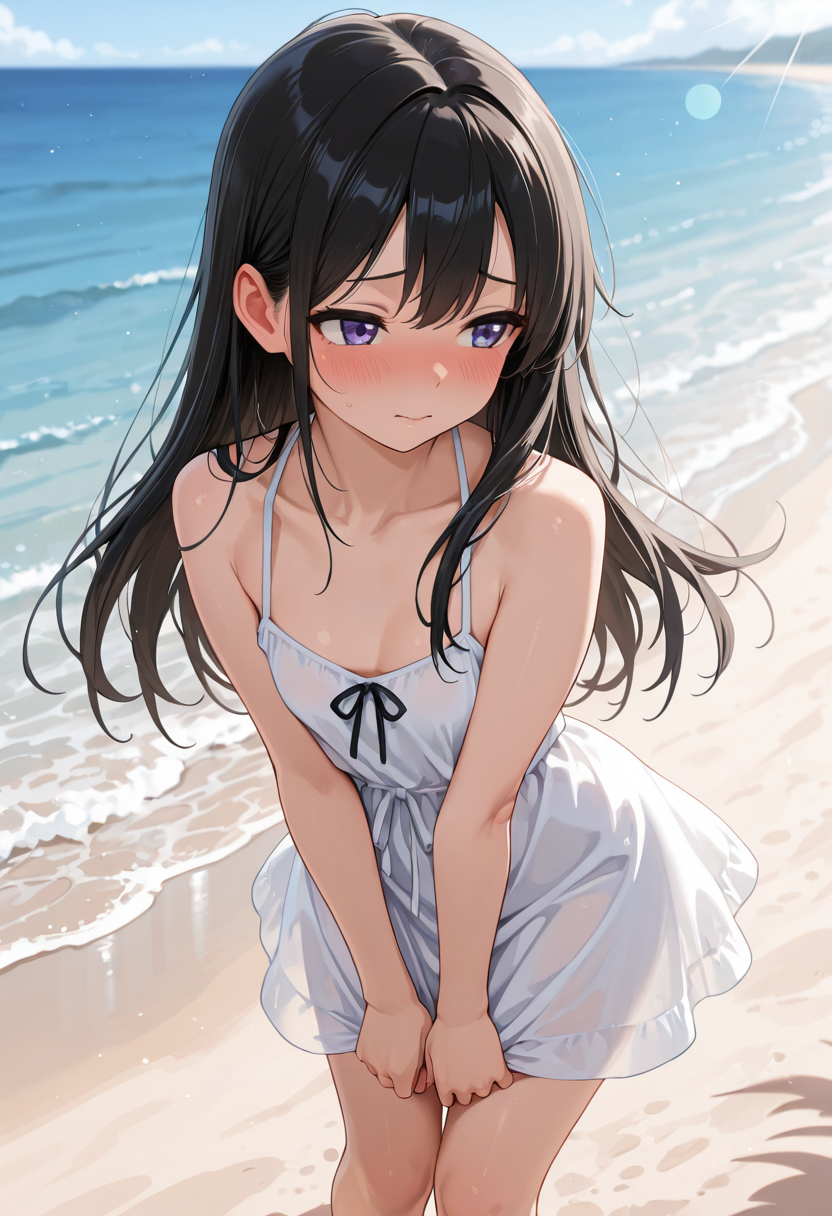 照れ隠しの砂浜 | の人気AIイラスト・グラビア