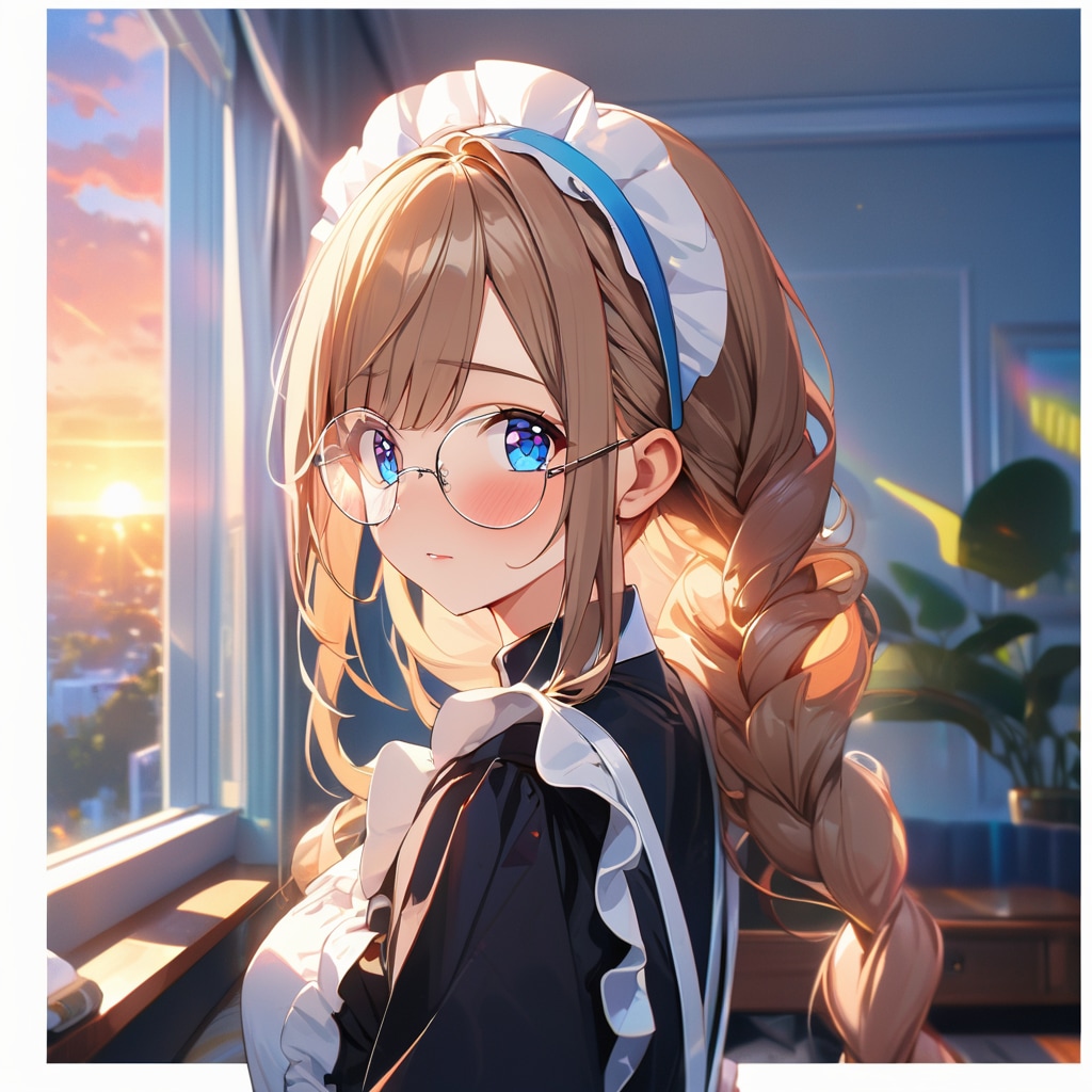 佇む三つ編みメイドさん