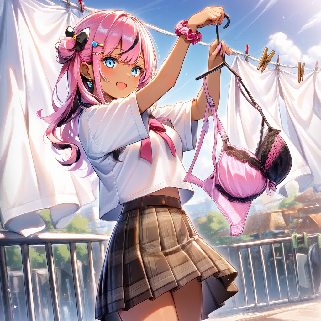 下着を干すギャル