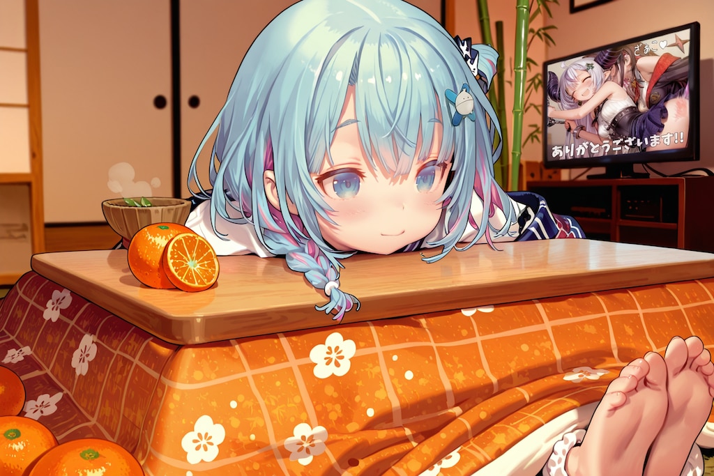 『笑ってはいけないホロライブ』を見ながらコタツでくつろぐ水宮枢