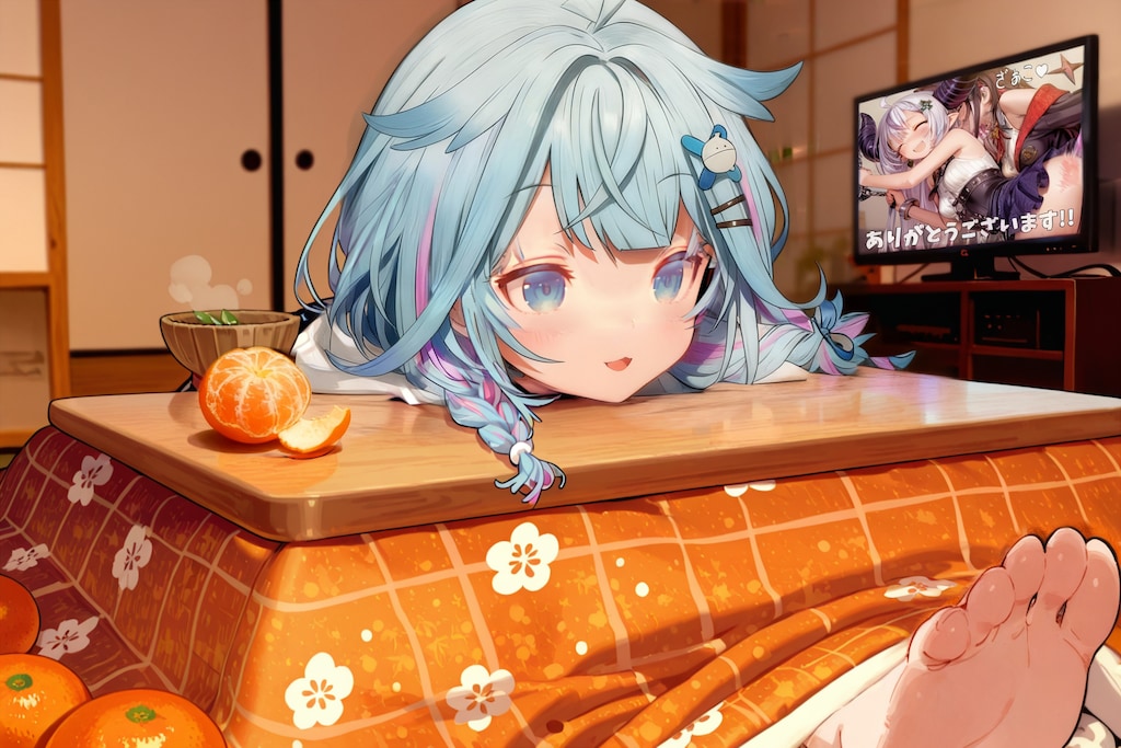 『笑ってはいけないホロライブ』を見ながらコタツでくつろぐ水宮枢