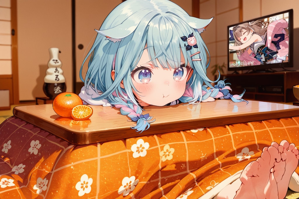 『笑ってはいけないホロライブ』を見ながらコタツでくつろぐ水宮枢