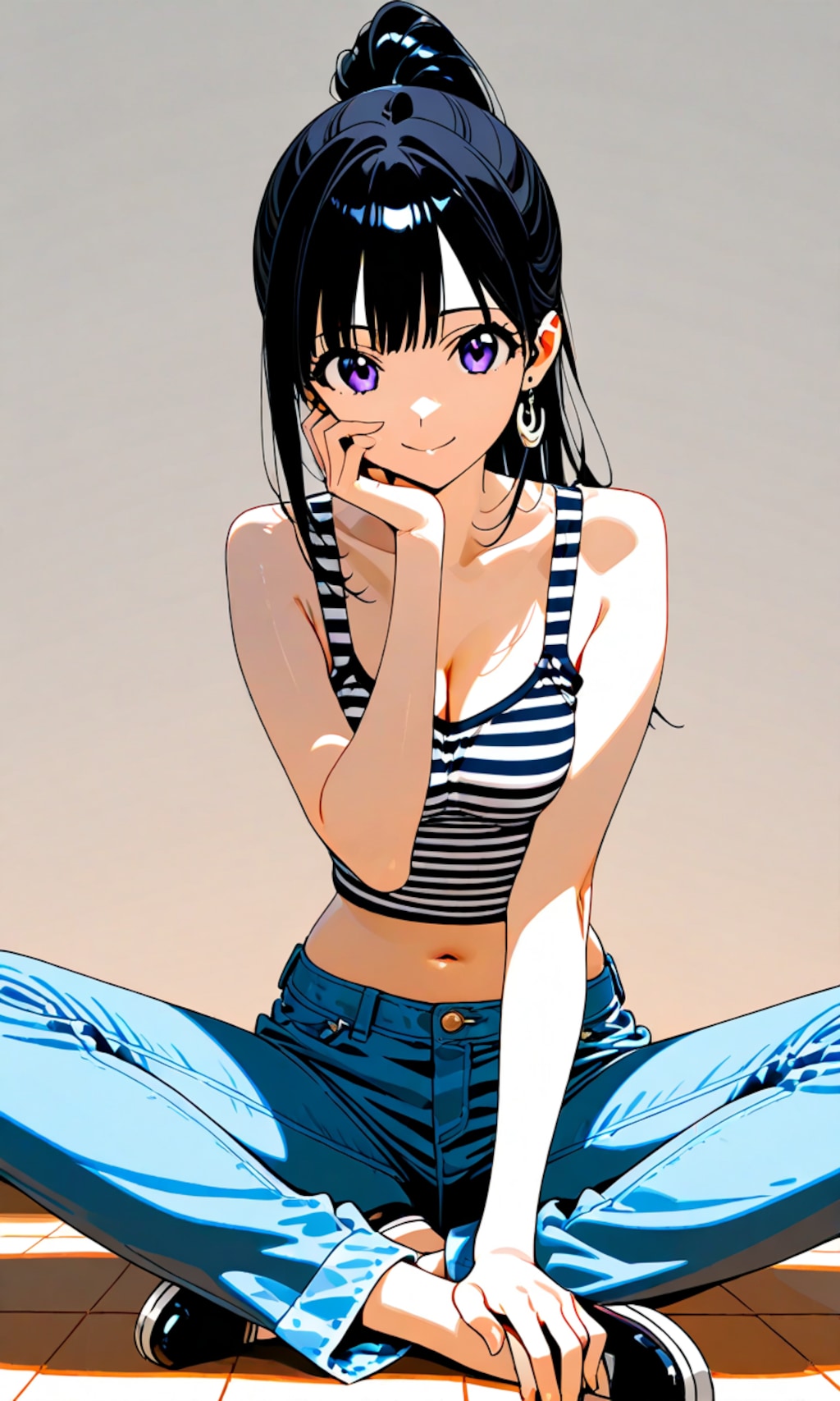 ポニーテール、馬蹄イヤリング