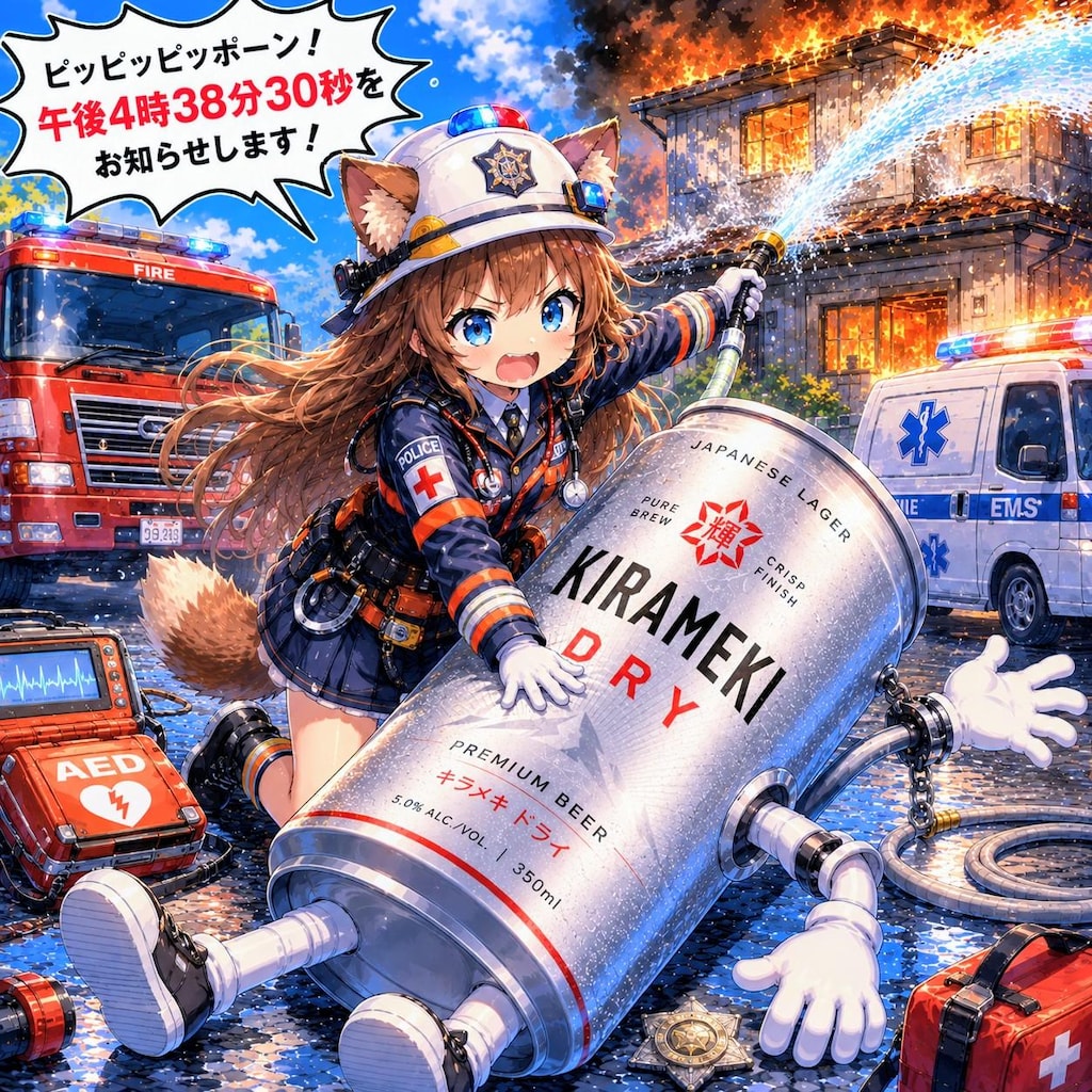 救急消防警察官で時報をしている小さな女の子