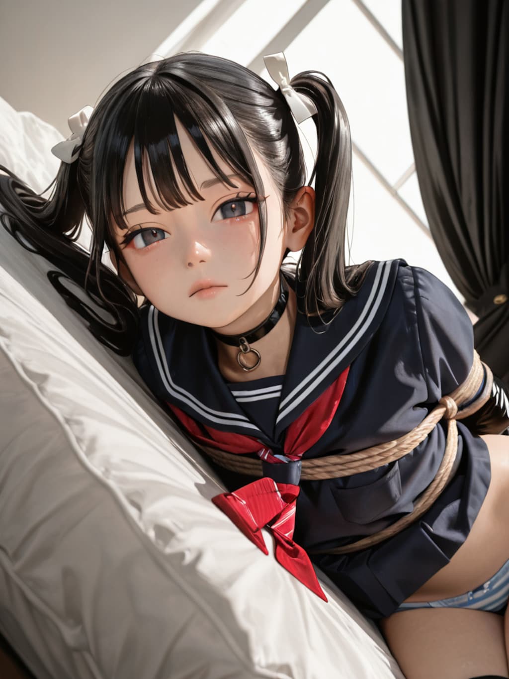 ◆仮想女子構成_001_02:黒セーラーと縄としまパン