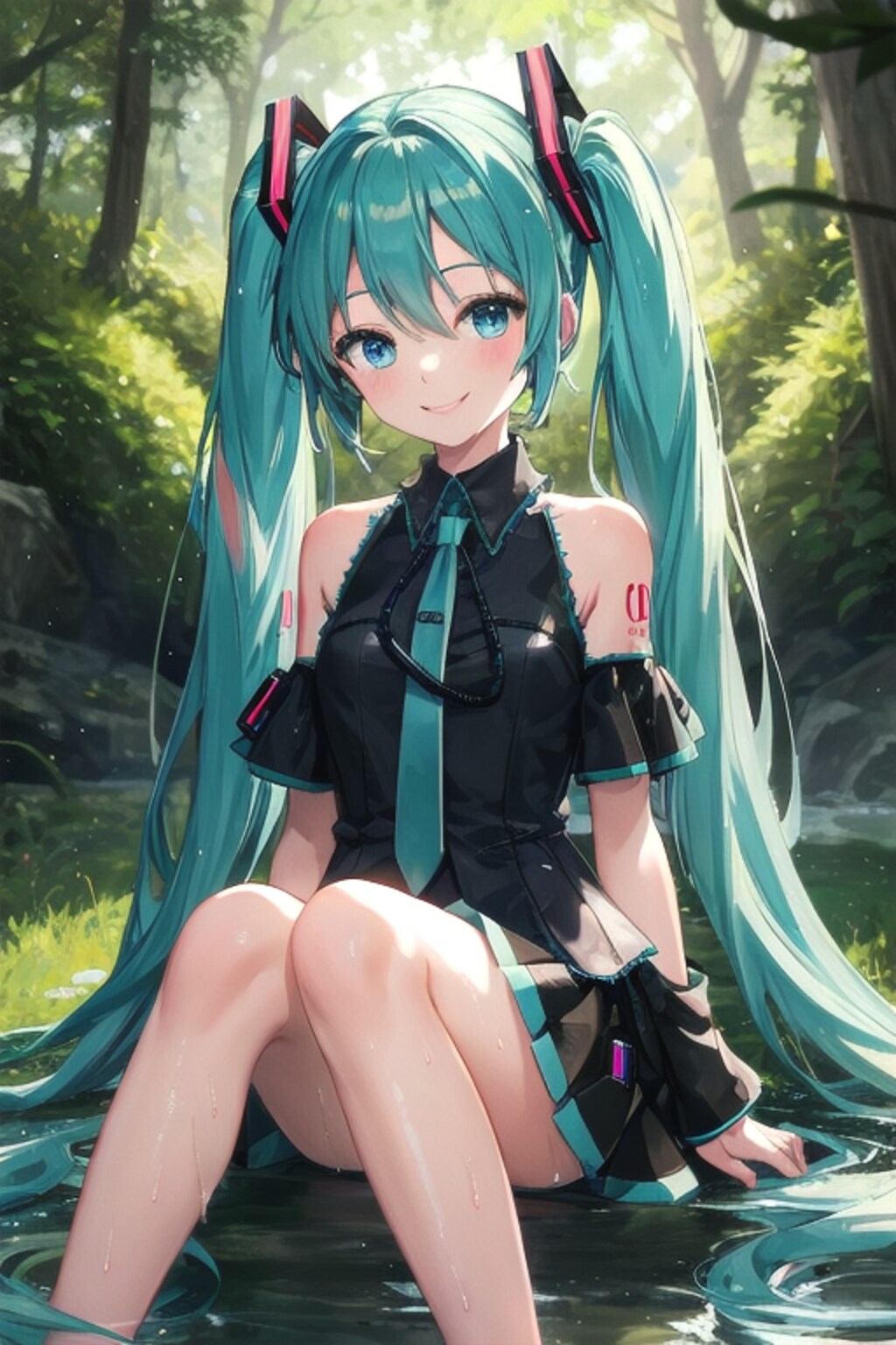 森の泉で水遊び