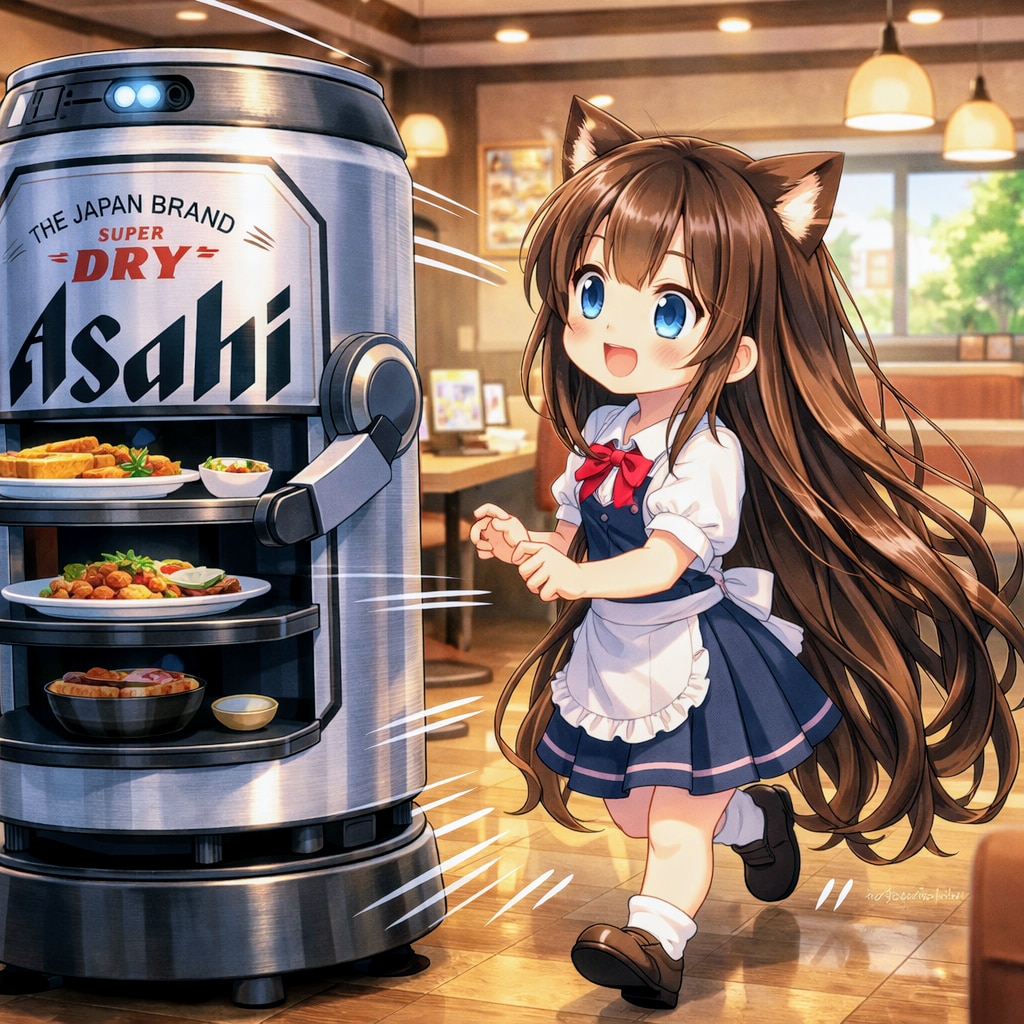 ファミレスで配膳ロボットを追っかけちゃう小さな女の子