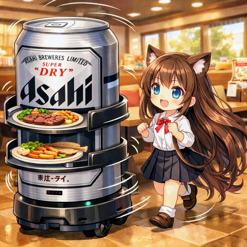 ファミレスで配膳ロボットを追っかけちゃう小さな女の子