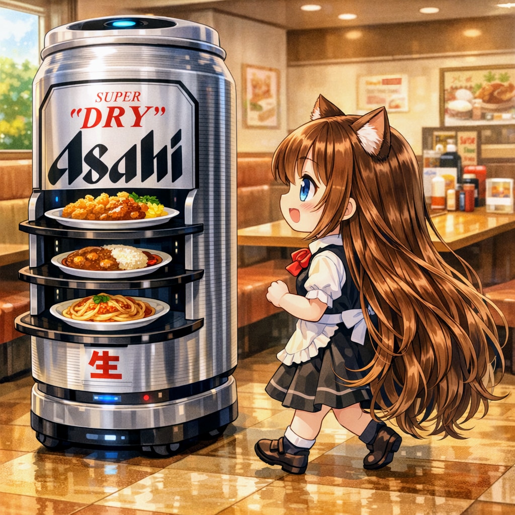 ファミレスで配膳ロボットを追っかけちゃう小さな女の子