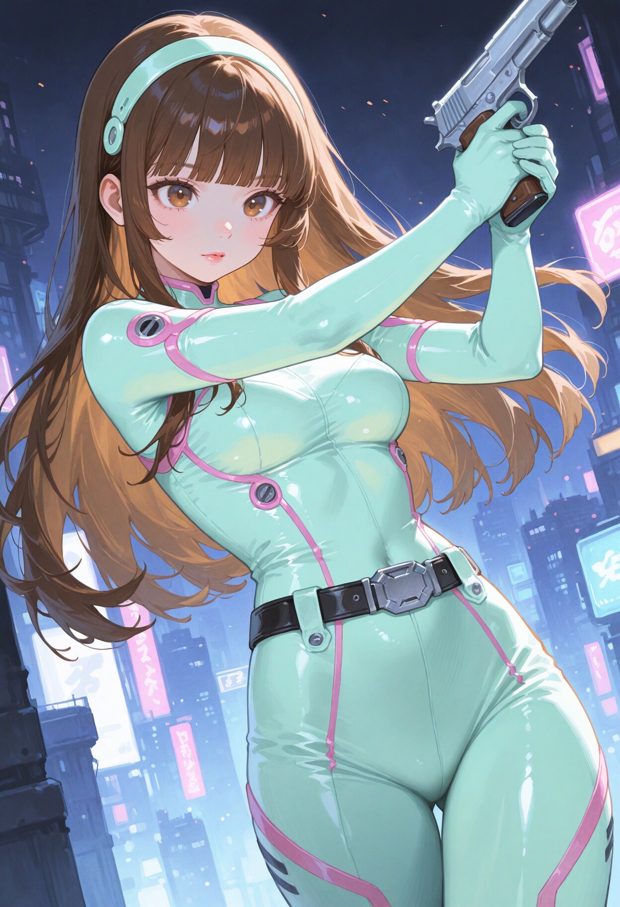 銃を構えるサイバー少女