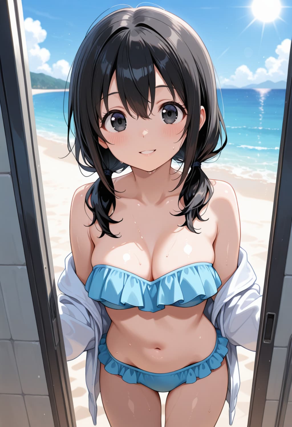 ストラップレスフリルビキニ