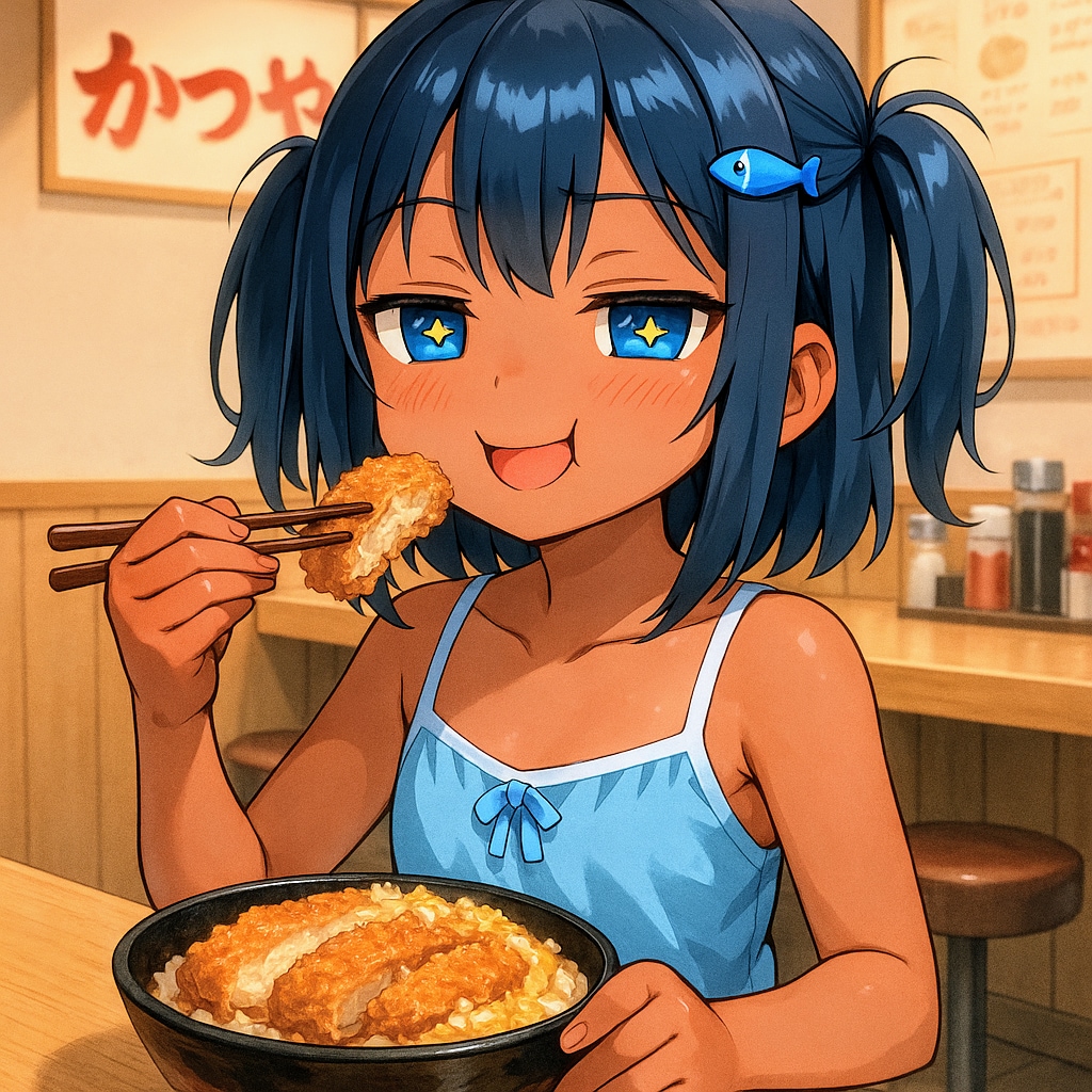 カツ丼を食べるこなつちゃん