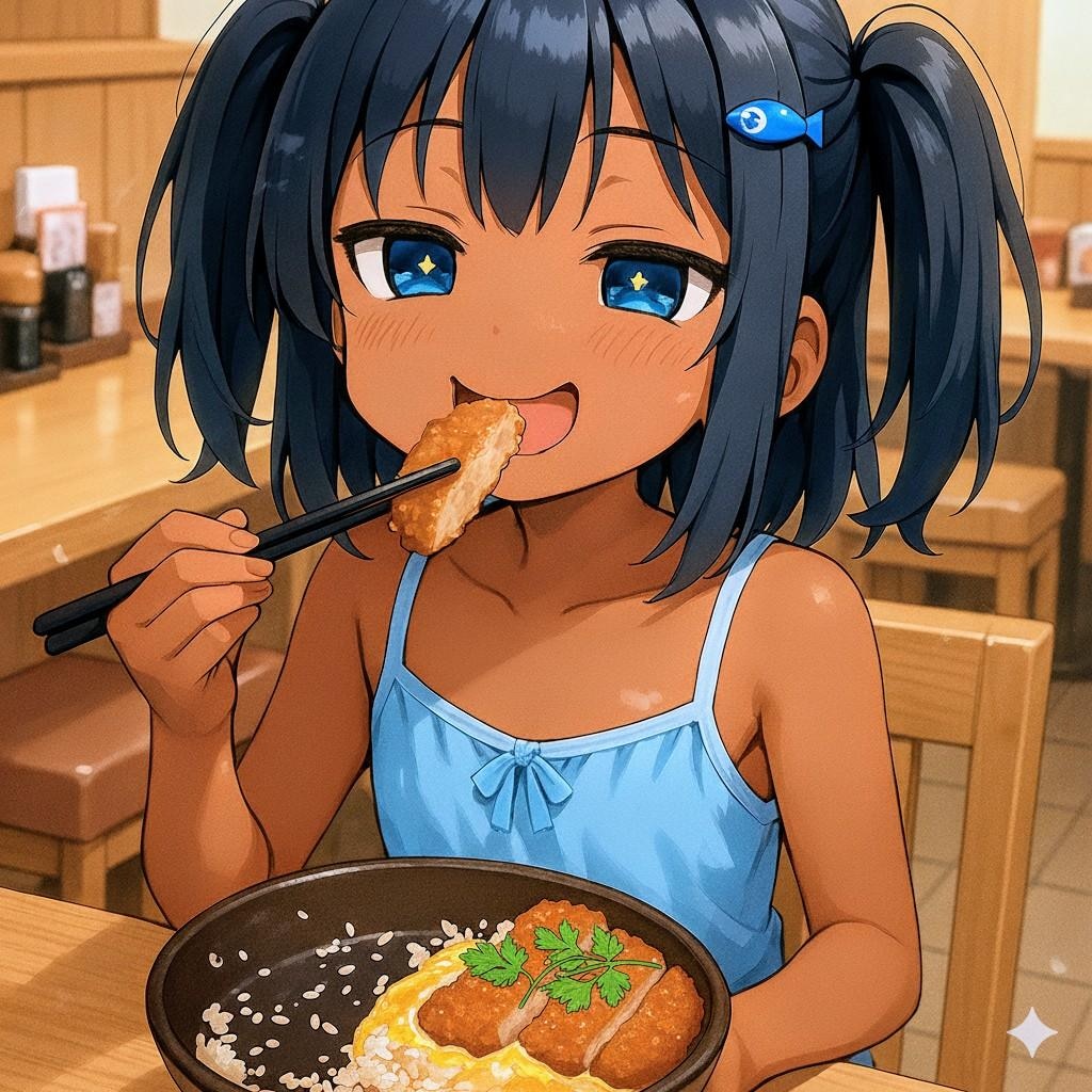 カツ丼を食べるこなつちゃん