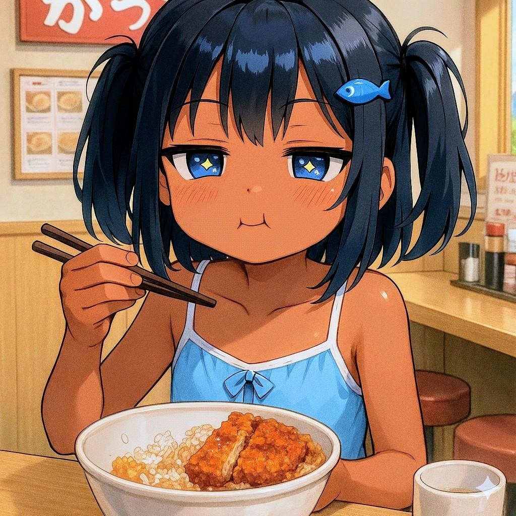 カツ丼を食べるこなつちゃん