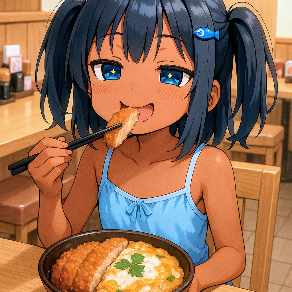 カツ丼を食べるこなつちゃん