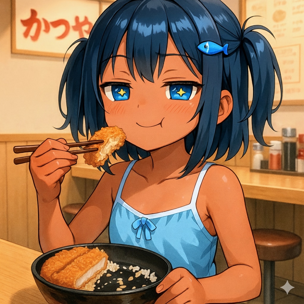 カツ丼を食べるこなつちゃん