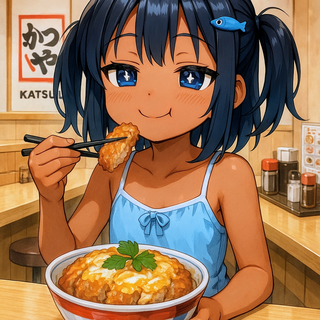 カツ丼を食べるこなつちゃん