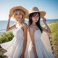 金髪ギャルと黒髪メガネ 麦わらとワンピースVer.フォト 2枚目