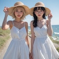 金髪ギャルと黒髪メガネ 麦わらとワンピースVer.フォト 3枚目