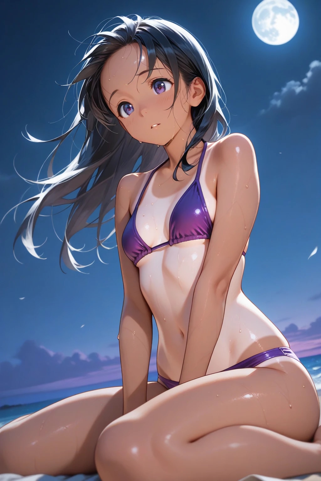 紫ビキニで