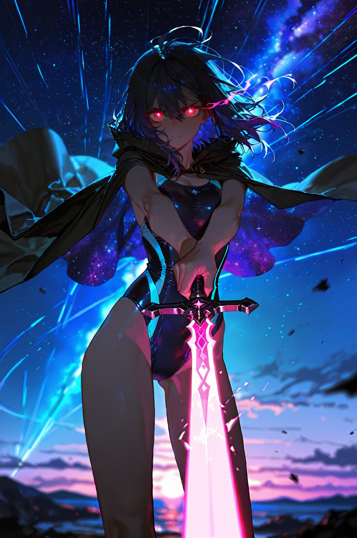 剣とマントと競泳水着02 | の人気AIイラスト・グラビア