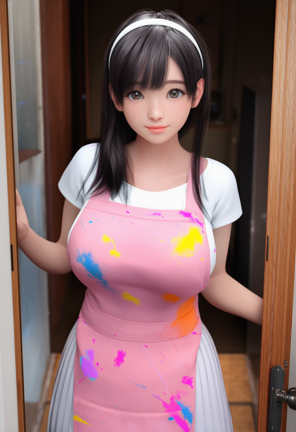 部屋の前　迎え入れ