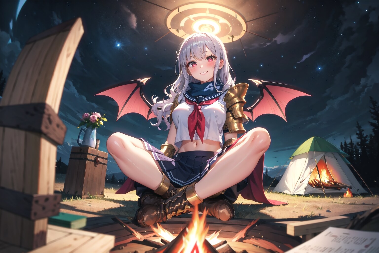 セーラー服で焚火