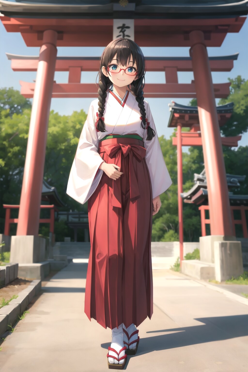 眼鏡三つ編みの巫女さん