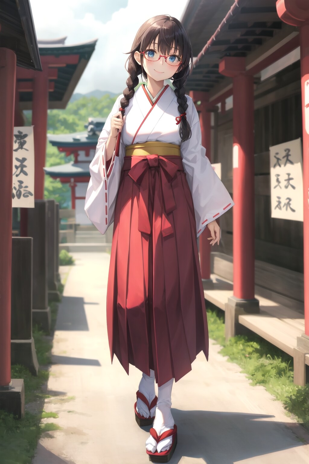 眼鏡三つ編みの巫女さん