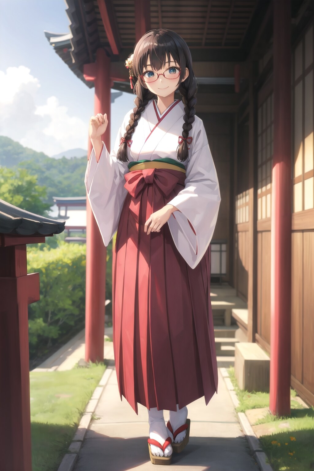 眼鏡三つ編みの巫女さん