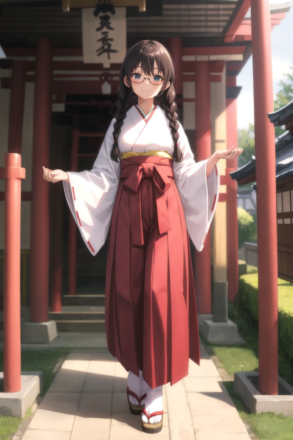 眼鏡三つ編みの巫女さん