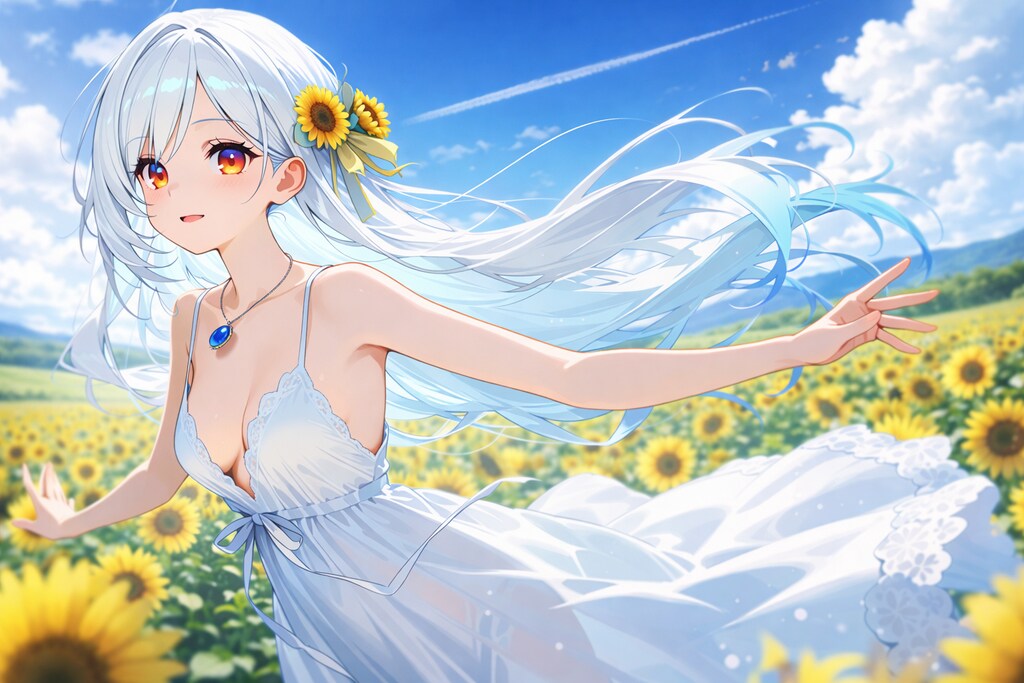 向日葵とそよぐ風