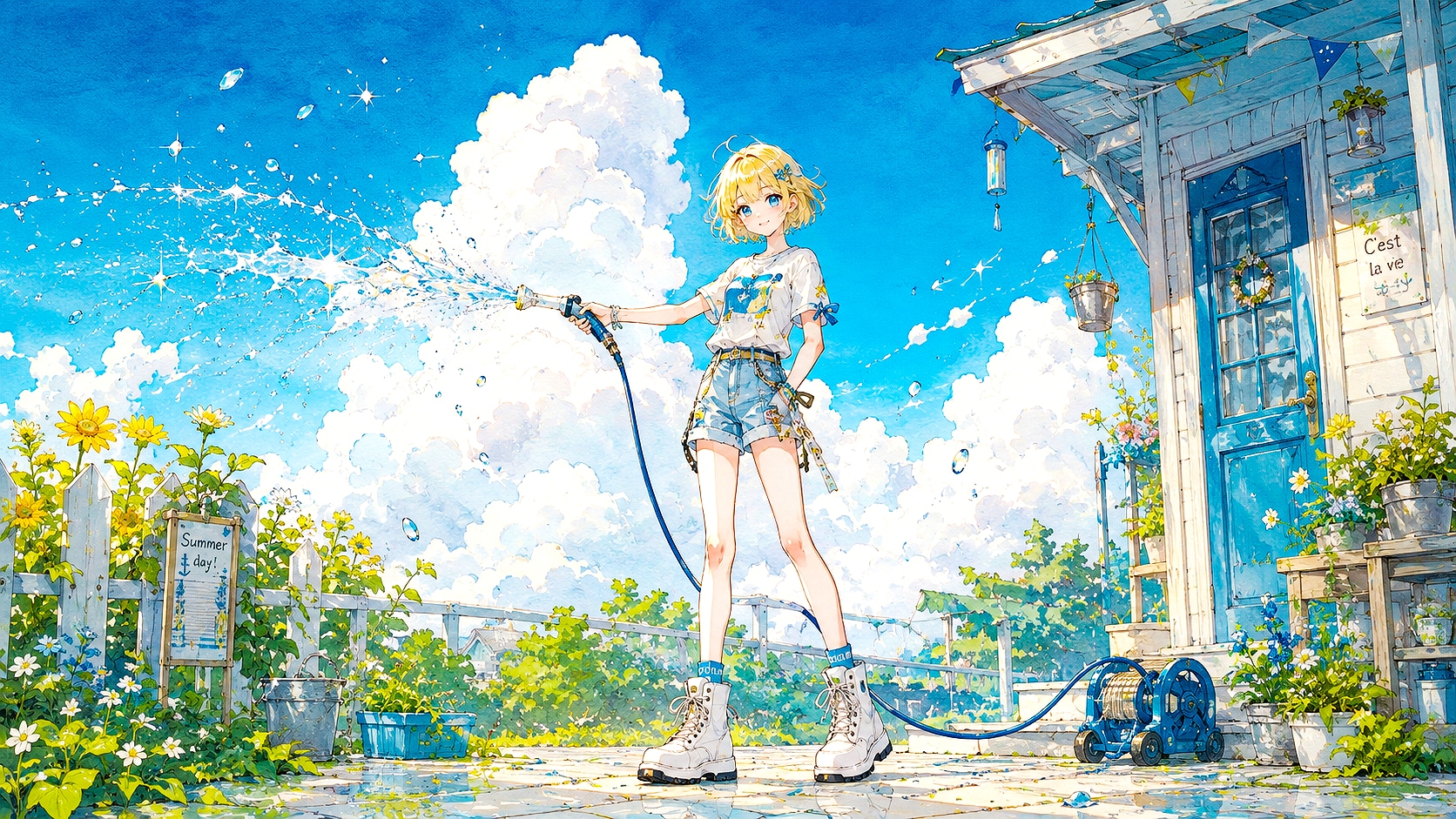 水を撒く少女④ | の人気AIイラスト・グラビア