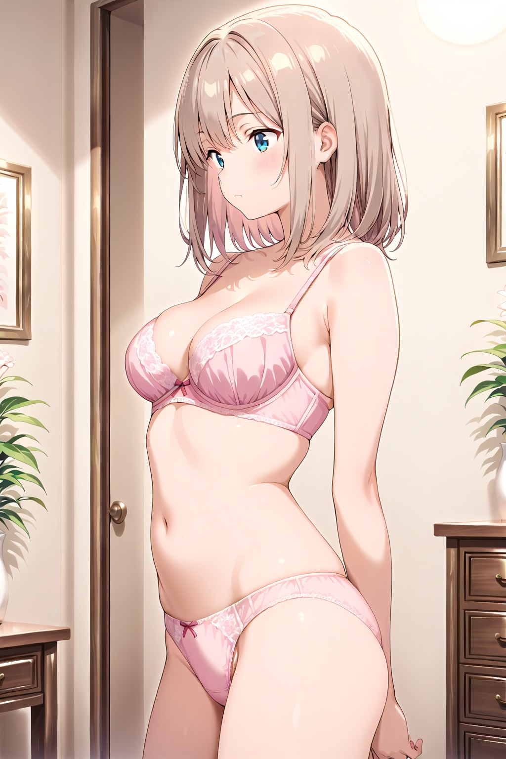 横アングルでの下着姿