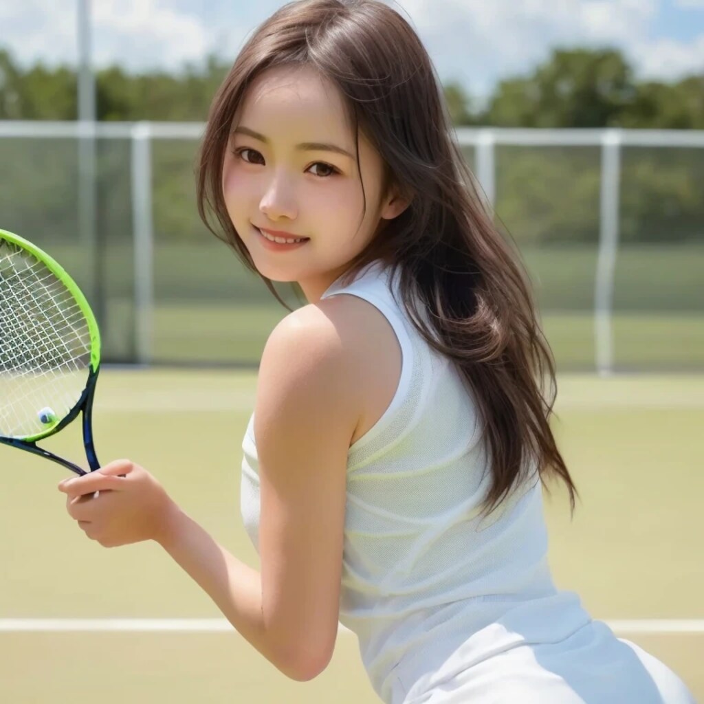 黒髪ロングでテニスウェアの美女７９