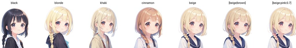 髪色サンプル（プロンプトテクニックあり）