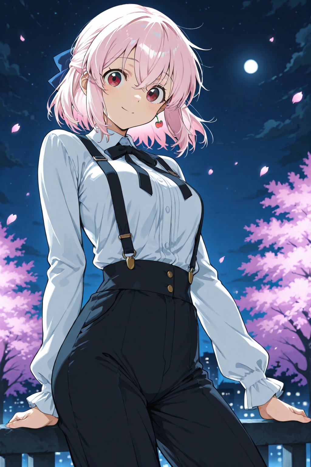 サスペンダーの女性
