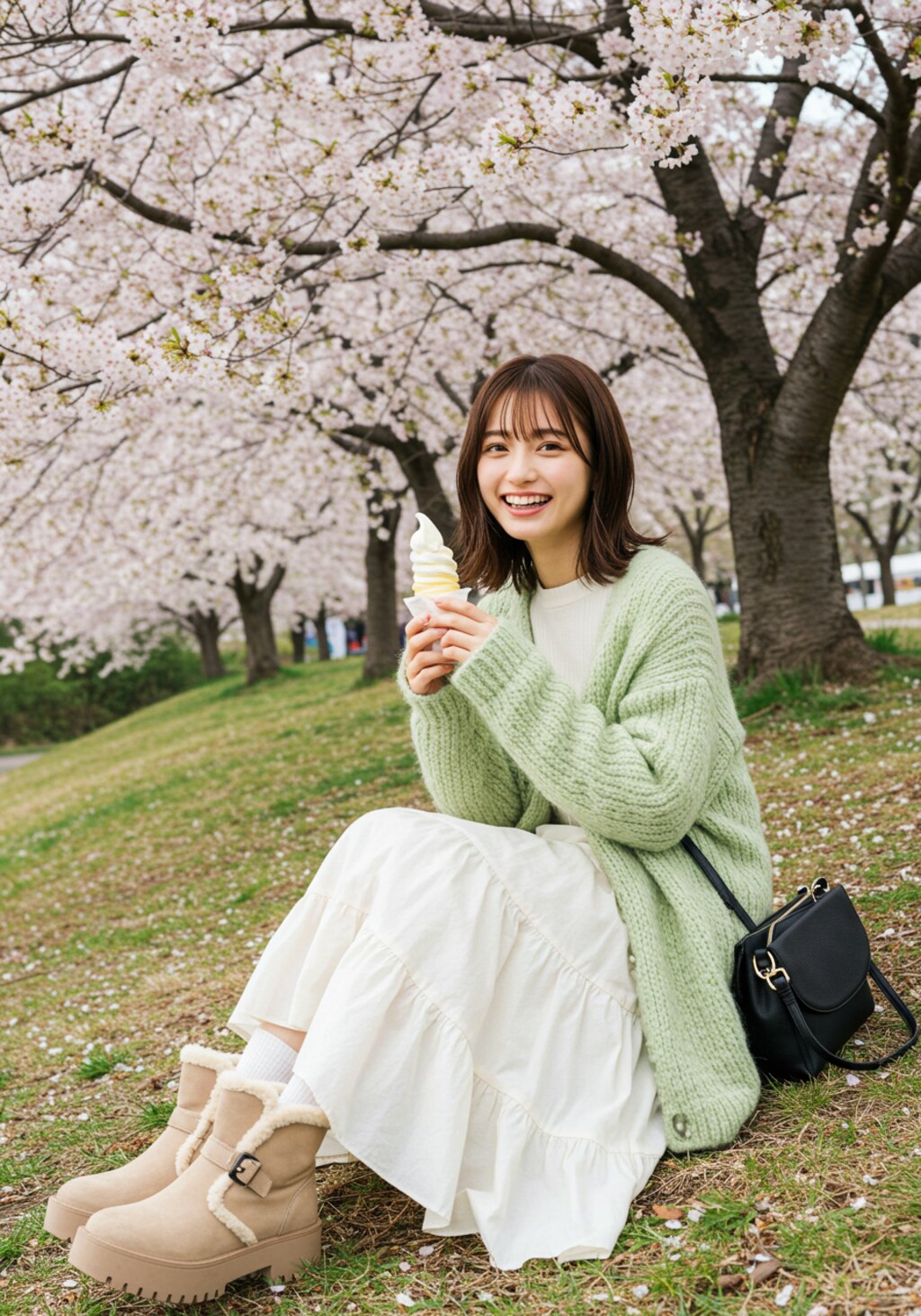 お花見でアイスクリーム