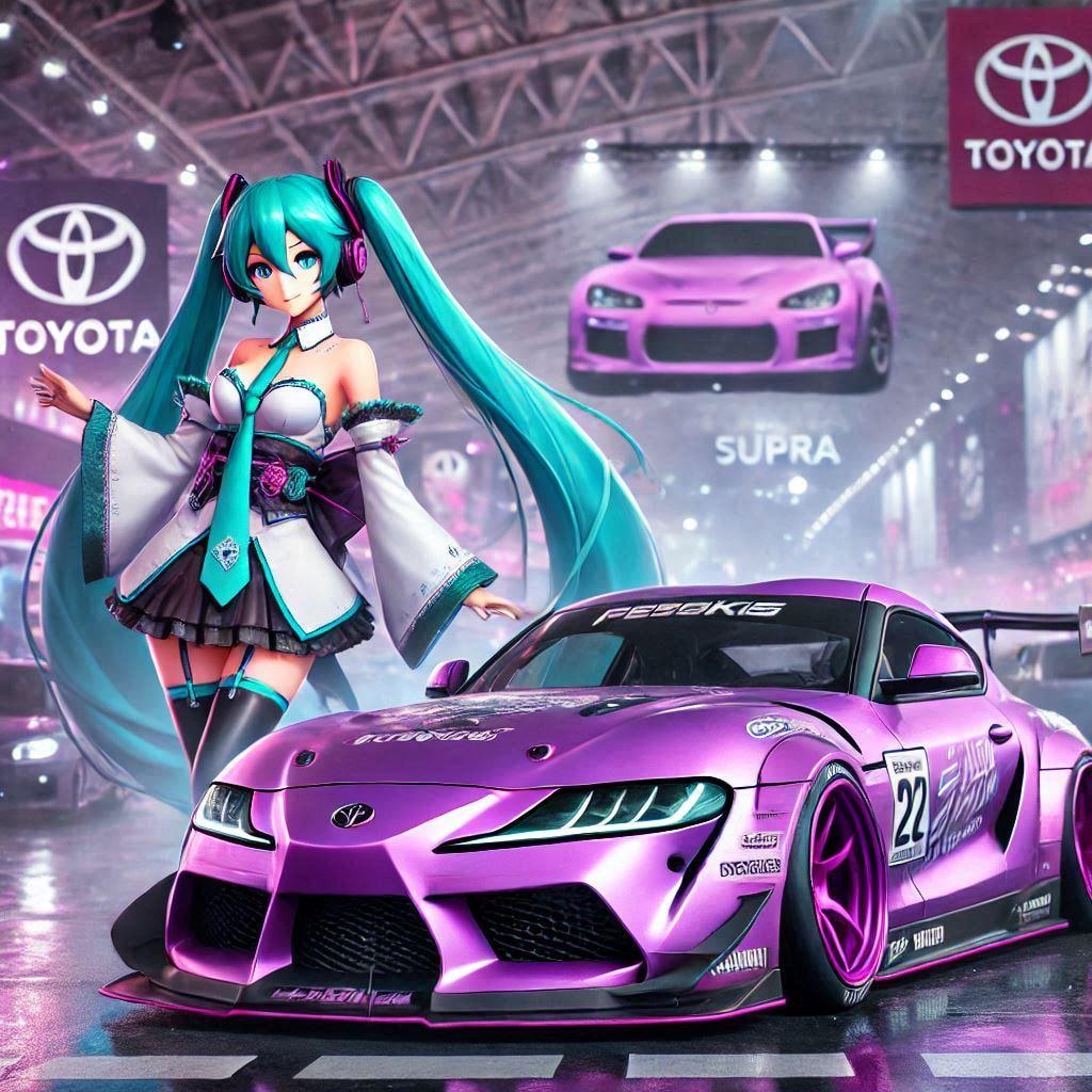 初音ミクとパープルカラートヨタスープラのドリ車