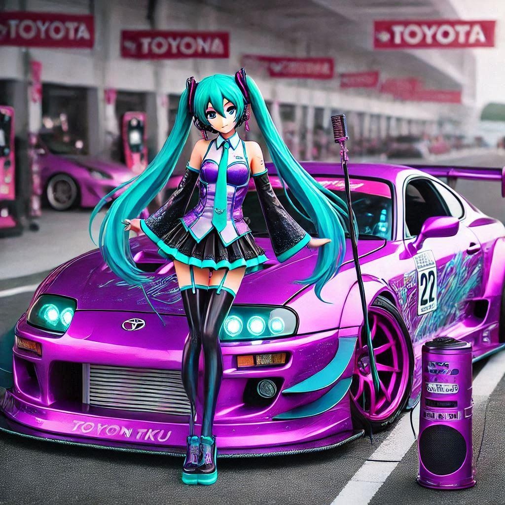 初音ミクとパープルカラートヨタスープラのドリ車
