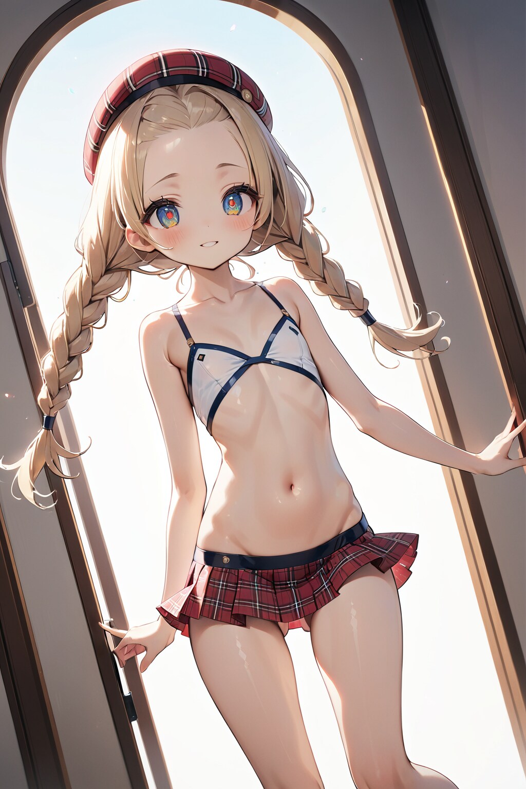 チェック柄ベレー三つ編みおでこちゃん