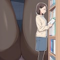 本を読んでいる女性の黒ストッキング越しの下着 5枚目